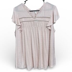 Maurices Blush Ruffle Sleeve Clip Dot Blouse Size XL NWT